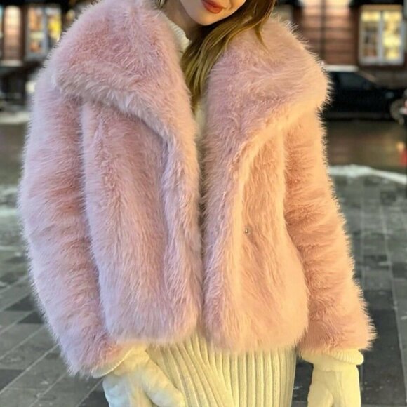 Pink Women's Casual Luxury Coat Warm Faux Fur Coat - Picture 2 of 7